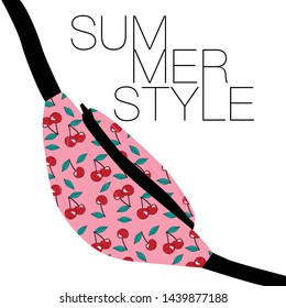 red cherry leaf zipperpattern black text bag girl tee illustration art vector 