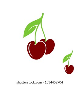 Red cherry. Logo. Fresh berries. Isolated cherries on white background