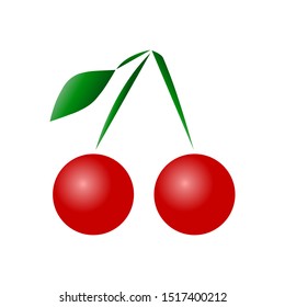 red cherry on green stem vector illustration logo icon