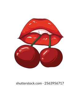 red cherry on lips with a white background vector illustration art