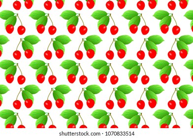 Red cherry on white background - vector pattern