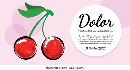 Red Cherry Perfume girly presentation and website background template. Brochure and social media backdrop vector illustration.