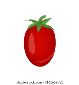 Red cherry plum tomatoes, flat style vector illustration isolated on white background