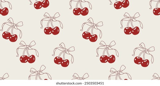 Red Cherry Ribbon Coquette Seamless Pattern