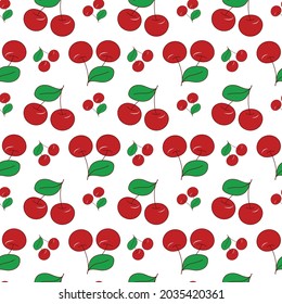 Red cherry seamless pattern with green leaf. Design for fabric, textile, wrapping paper, wallpaper, background