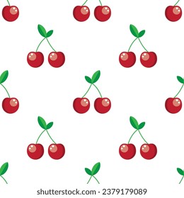 Red cherry seamless pattern on white background. Vector illustration.
