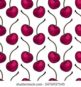 Red cherry. Seamless pattern. Vector illustration.