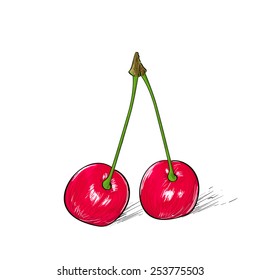 red cherry sketch draw isolated over white background