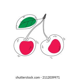 Esbozo de cerezo rojo sobre fondo blanco. Ilustración vectorial del doodle a mano libre. 