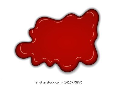 Red cherry splash confiture. Berry sweet jam spot isolated white background. Drips flowing down stain. 3D realistic design. Syrup splash of strawberry, tomato liquid. Fresh food Vector illustration
