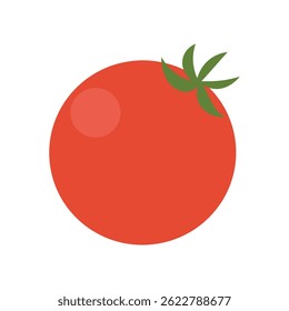 Red cherry tomato with green stem. Vector  illustration isolated on white background, flat style.