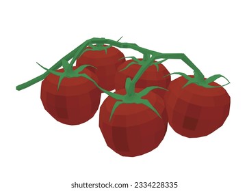 Red cherry tomatoes branch vector polygonal illustration. Drawing art illustration. Polygonal of tomatoes organic food on a white background. Minimalist. 3D.