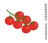 Red cherry tomatoes on branch isolated on white background. Vegetarian food. Vector garden vegetables illustration in simple flat style.