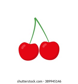 Red cherry vector icon. Cherry closeup. Red cherry isolated on white background