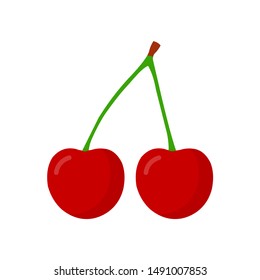 Red cherry vector icon isolated on white background