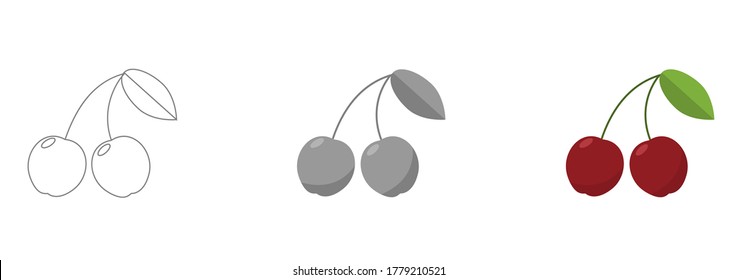 Red cherry vector icon. Red cherry isolated on white background