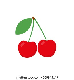 Red cherry vector icon. Red cherry isolated on white background