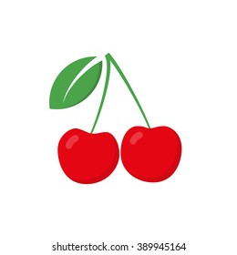 Red cherry vector icon. Red cherry isolated on white background