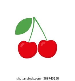 Red cherry vector icon. Unusual cherry design. Red cherry isolated on white background