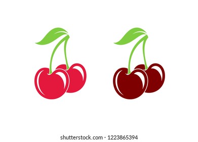 Red cherry. Vector illustration. Isolated cherry on white background