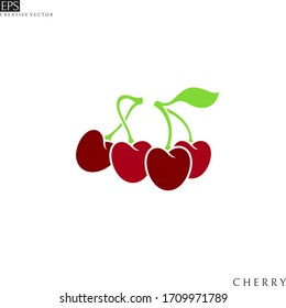Red cherry. Vector illustration. Isolated cherries with leaves on white background