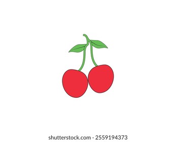 Red Cherry Vector Illustration: A Pair of Ripe, Sweet and Juicy Cherries, Fresh and Vibrant Fruit, Perfect for Design, Print, and Digital Projects; Ideal for Fruit Lovers, Illustrators, and Designers