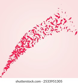 Red Cherry Vector Pink Background. Tender Petal Wallpaper. Scarlet Lotus Falling Cover. Ruby Japan Blossom Template.