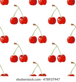 Red cherry vector seamless background. Wallpaper with fresh fruit illustration