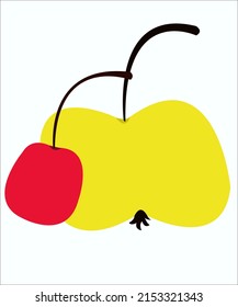 Una cereza roja y una manzana amarilla. Este logotipo puede utilizarse para empresas productoras de frutas. Ilustración vectorial, aislada.