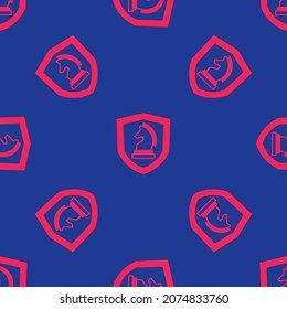Red Chess icon isolated seamless pattern on blue background. Business strategy. Game, management, finance.  Vector