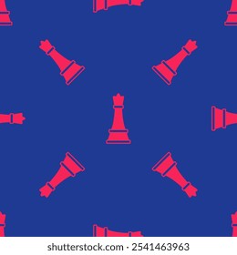 Red Chess icon isolated seamless pattern on blue background. Business strategy. Game, management, finance.  Vector