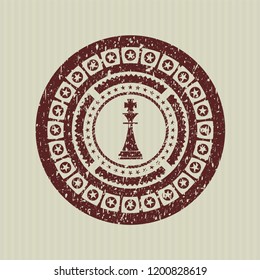 Red chess king icon inside distress grunge style stamp