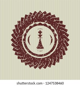 Red chess king icon inside rubber grunge stamp