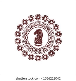 Red chess knight icon inside grunge seal