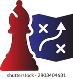 Red chess pawn silhouette with blue shield strategy on white background
