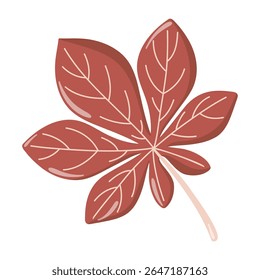 Folha de castanheiro vermelha. Ilustração de outono. Objeto de queda sazonal. Ilustração de vetor de desenhos animados sobre fundo branco
