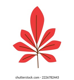Red chestnut leaf cartoon illustration. Autumn symbol. Foliage, fall decoration, September concept