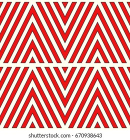 Red chevron lines on white background. Zigzag image. Seamless surface pattern design with linear ornament. Curves wallpaper. Angle brackets motif. Digital paper with chevrons. Striped vector. Vector