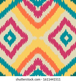 Red Chevron Vector Seamless Pattern. Ethnic Fashion Tile Wallpaper. Cobalt Textile Batik Ornament. Bohemian Background.