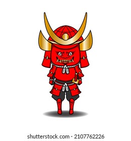 Chibi samurai rojo con vector de clipart de máscara de demonio.