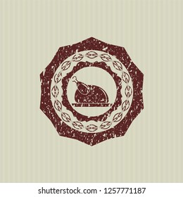 Red chicken dish icon inside distress rubber stamp