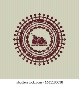 Icono de plato de pollo rojo con textura de sello de goma