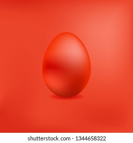 Red chicken egg on a red metallic background. Element for design. Happy Easter.Red metal egg.Vector illustration.