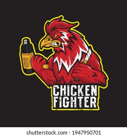 Pollos rojos con arma de cuchillo y soplador para tu camiseta, fondo, afiche, papel tapiz, etc