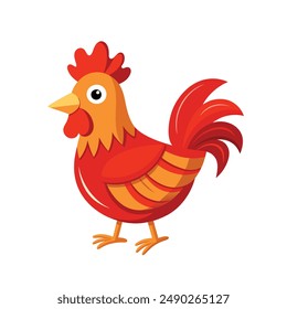 a red chicken , icon , vector , white background