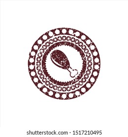 Red chicken leg icon inside rubber grunge texture seal