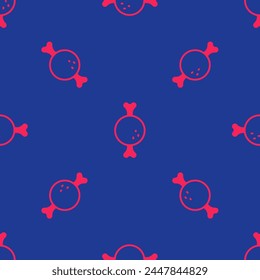 Red Chicken leg icon isolated seamless pattern on blue background. Chicken drumstick.  Vector