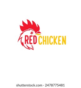 Red Chicken Logo. Chicken logo design. Flat style logo vector. Logo for business, food, restaurant.