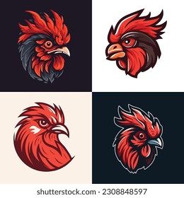 red chicken mascot logo for broiler chicken factory . flat color