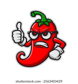 Red Chili character wearing glasses, angry expression and thumbs up